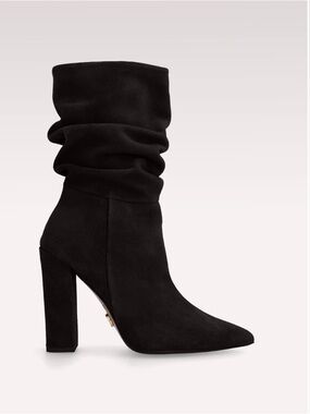INGILIZ Antoaneta Black Suede Slouchy High-Heel Ankle Boots - EU 37/7